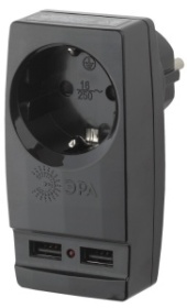 Адаптер SP-1e-USB-B "Polynom" 1гн 220V + 2xUSB 2100mA, c заземл, (черный) | Б0026333 | ЭРА
