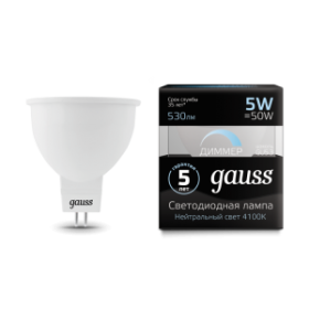 Лампа светодиодная LED 5Вт GU5.3-dim 220В 4100К MR16 диммируемая | 101505205-D | Gauss