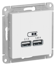 AtlasDesign Белый Розетка USB, 5В, 1 порт x 2,1 А, 2 порта х 1,05 А, механизм | ATN000133 | Schneide